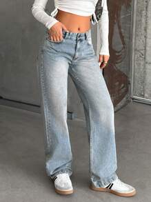 EURMUSE WOMEN STRAIGHT LOW WAIST JEANS - Medium Wash - View 5