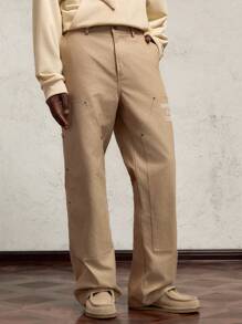 AKNOTIC Business Casual Pantalones casuales de pierna recta holgados y de cintura media para hombres, aptos para uso diario - Caqui - Ver 1