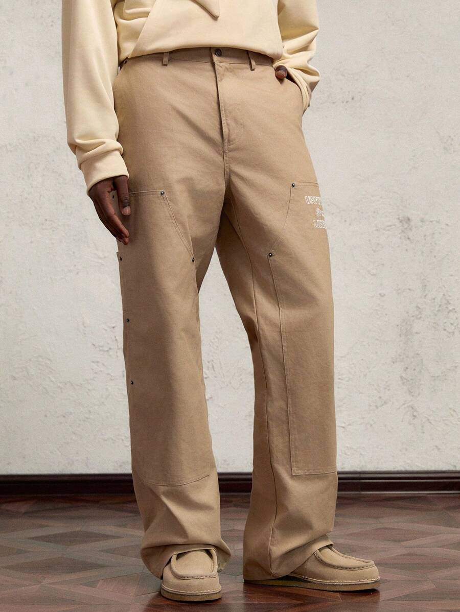 AKNOTIC Business Casual Pantalones casuales de pierna recta holgados y de cintura media para hombres, aptos para uso diario - Caqui - Ver 1