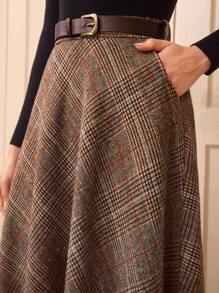 Vintamour Vintage Elegant Women High Waist Plaid Skirt With Pockets, Casual A-Line Flare Skirt Homecoming Going Out Skirt Christmas Outfits Fall Skirts Fall Clothes Long Fall Skirt Brown Skirt Women Outfits Thanksgiving Skirt Maroon Skirt Fall Skirt Winter Skirt Winter Women Clothes Plaid Skirt Fall Women Outfits - Coffee Brown - View 2