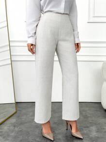 RueChic Women's Solid Mid Rise Tweed Straight Leg Pants - White - View 4