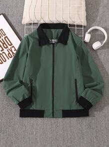 Manfinity Roghcode 1 pieza Chaqueta con cremallera y cuello para hombre con forro a cuadros - Verde - Ver 7