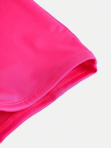 SHEIN Mono de color magenta suave y cómodo para niñas preadolescentes, apto para deportes, yoga, fitness, ciclismo, running y uso diario - Rosa Fucsia - Ver 3