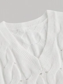 SHEIN MOD Plus Size White Cable Knit Texture Casual Versatile Sweater Vest, Suitable For Work Or Leisure - White - View 3