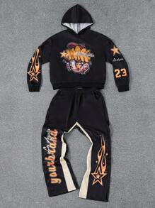 SHEIN 2pcs/Set Teen Boys Casual Comfortable Long Sleeve Hoodie And Pants - Black - View 1