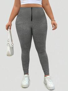 Flirla Quần legging cạp thấp đơn giản cho hoạt động giải trí cỡ lớn, mặc thường ngày - Xám - Xem 4