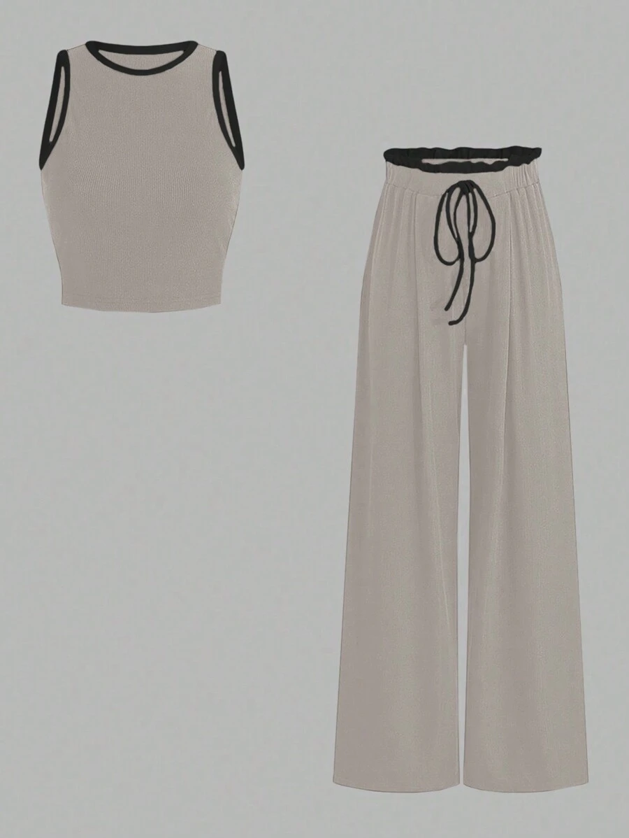 GlowEve 2 件套撞色圆领背心 + 打结长裤休闲装