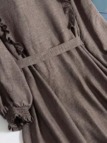 Mulvari Plus Size Casual Solid Color Ruffle Hem Front Zipper Jacket, Autumn - Grey - View 22