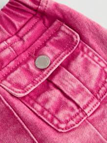 SHEIN Toddler Girls Cute Pink Denim Ruffle Skirt - Pink - View 4