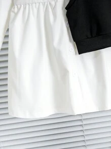 SHEIN 女童学院风甜心背心搭配长款刺绣爱心衬衫裙，休闲舒适，适合秋冬季 - 彩色 - 查看 7