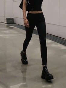 DAZY Quần legging bó tối giản màu trơn dành cho nữ có lót nhiệt - màu đen - Xem 9