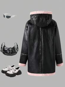 Jacket For Teen Girls, Casual Fluffy Lining Thicken Thermal Lined Bomber Jacket, Autumn/Winter