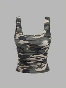 Flirla 3 stuks dames casual camouflage, luipaardprint en zwarte tanktop sets, zomer grafische T-shirts dames tops