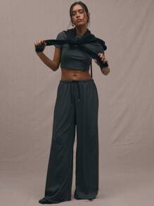 MUSERA Gestreifte Weite Hose Lässig Elegant Sommer - Schwarz und Weiss - Übersicht 5