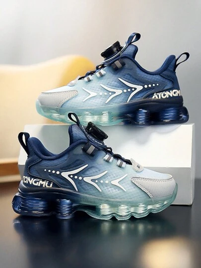 儿童秋季男童学校旋转扣轻便运动鞋，柔软舒适，防撞鞋头套，防滑鞋底，适合休闲日常和学校穿着彩色运动鞋