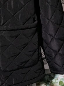 SHEIN 青少年男孩休闲立领格子加厚外套带口袋，厚实保暖日常风衣，适合秋冬季、户外和滑雪 - 黑色 - 查看 6