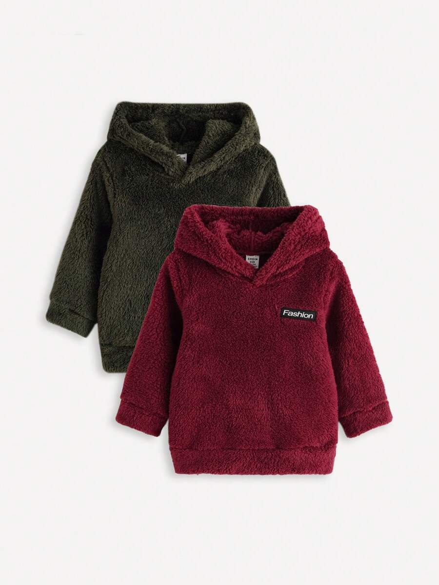 SHEIN 男婴蓬松连帽夹克多件冬季休闲时尚套装 - 彩色 - 查看 1