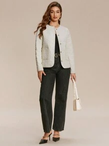 Chiquease 女士休闲轻便羽绒夹克，防风 - 白色 - 查看 5