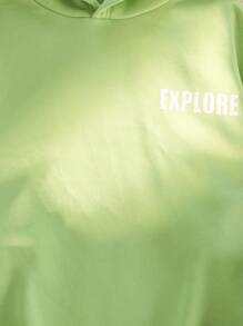 Manfinity VCAY Oversized Drop Shoulder Hooded Long Sleeve Sweatshirt, Suitable For Autumn & Winter Mint Green Going Out Letter Hoodie, For Friends, Husband, Boyfriend Gifts - Mint Green - View 7