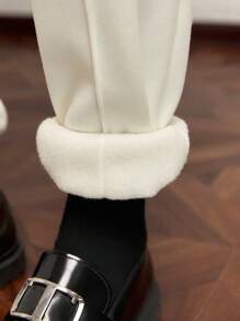 AKNOTIC Business Casual Men Slim Fit Full Length Drawstring Waist Fleece Sweatpants, For Autumn/Winter - White - View 3