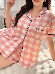 Bộ đồ ngủ cổ in họa tiết kẻ caro cỡ lớn cho nữ - Nhiều màu - Xem 5