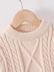 Young Girl Twist Rib Diamond Pattern Long Sleeve Princess Shoulder Sweater, Casual For Autumn/Winter