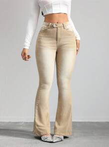 SHEIN Tall Pantalones vaqueros para mujeres ajustados y elásticos con piernas acampanadas, pantalones acampanados color caqui para mujeres altas, pantalones vaqueros de tiro bajo para mujeres, pantalones de invierno acampanados, jeans de tiro alto para mamá.