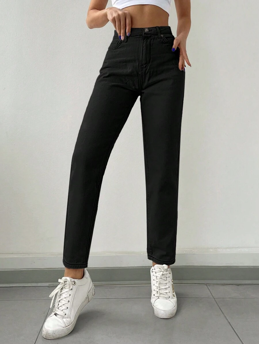 EURMUSE Quần Jeans Ống Thẳng Thường Ngày Có Túi Cho Nữ - màu đen - Xem 1