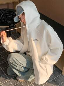 DAZY Women's Hooded Raglan Sleeve Letter Print Jacket - White - View 3