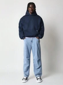 SUMWON Winter Comfort Pullover Hoodie Minimalist Logo Embossed Design Kangaroo Pocket Classic Athletic Casual Sweatshirt Perfect Layering Active Wear - Navy Blue - View 1