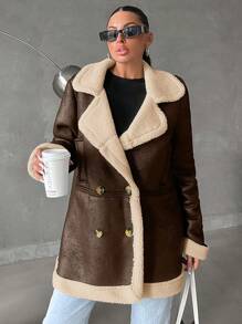 EURMUSE 女士休闲日常双排扣大衣，保暖内衬，秋冬款