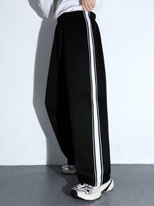 SHEIN Kids/Tween Boy Casual Loose Fit Solid Color Drawstring Waistband Knitted Sweatpants, Suitable For Commuting, School, Daily Casual, Travel, Sports, Spring Summer Autumn Winter - Black - View 4