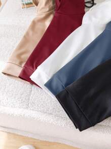 SHEIN Leap Crew 5件/包 男女宝宝可爱休闲纯色套头卫衣，百搭易穿，适合秋冬季节，幼儿园、户外、运动、日常穿着 - 彩色 - 查看 6