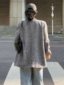 Muchica Chaqueta de traje gris para mujer de otoño - Blanco y Negro - Ver 2