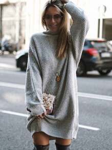 SHEIN Clasi Women's Drop Shoulder Long Sleeve Knitted Sweater Dress - Grey - View 3