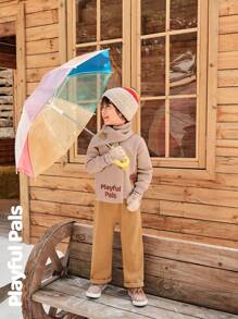 SHEIN Bộ đồ ấm áp dài tay in họa tiết hoạt hình dễ thương cho bé trai và quần ống đứng lót lông, thời trang cho mùa thu/đông - Nhiều màu - Xem 17