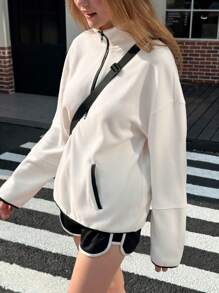 INAWLY Women Casual Color Block Trim Half Zipper Hoodie Sweatshirt, Autumn Pullover Fall Outfit