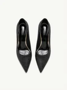 CUCCOO CHICEST Pointed Toe High Heel Floral Print Pumps For Women - Black - View 7