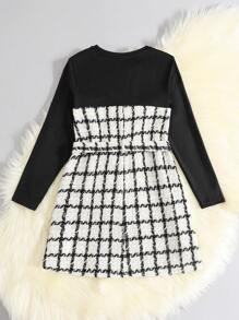 Tween Girls Casual Splice Colorblock Round Neck Pullover Long Sleeve Dress - Black - View 2
