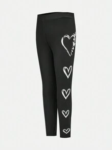 3 件套年轻女孩和年轻女孩心形印花紧身裤，适合日常休闲穿着 - 彩色 - 查看 6