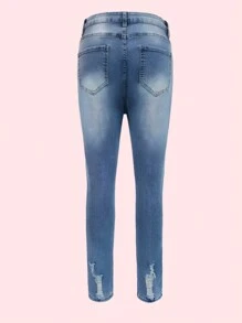 Jeans ajustados, desgastados y ceñidos para mujer, con efecto estilizante y levantador - Azul lavado medio - Ver 3