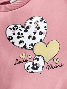 SHEIN 3pcs Young Girl Set: Fleece Heart Pattern Sweatshirt, Bowknot Sweatpants, Ditsy Floral Hooded Zipper Vest