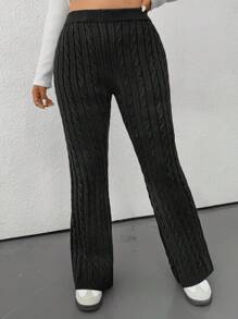 SHEIN EZwear بنطلون ولباس علوي قطعتين، مُحبك بقصّة واسعة لقياسات كبيرة، كاجوال للبس المنزلي في الخريف والشتاء