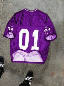 Aesthetic Post Camiseta de béisbol de malla cuello de pico para hombre de talla grande - Morado - Ver 2