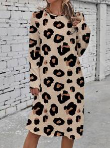 SHEIN LUNE 休闲简约宽松圆领中长袖女式短裙，适合夏季 - 彩色 - 查看 4