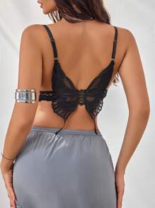 Butterfly Shaped Detail Bow Front Lace Bralet - Black - View 2