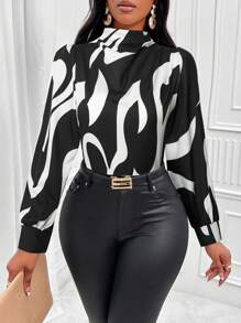 SOLERSUN Áo sơ mi dài tay cổ đứng in họa tiết toàn bộ (Họa tiết in họa tiết toàn bộ là ngẫu nhiên) - màu đen - Xem 6