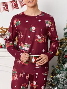Men's Christmas Print Long Sleeve & Long Pants Pajama Set