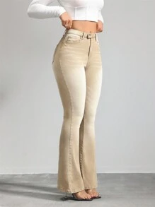 SHEIN Tall Pantalones vaqueros para mujeres ajustados y elásticos con piernas acampanadas, pantalones acampanados color caqui para mujeres altas, pantalones vaqueros de tiro bajo para mujeres, pantalones de invierno acampanados, jeans de tiro alto para mamá.