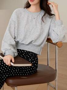 DAZY 1pc Women's Solid Color Loose Crew Neck Long Sleeve Sweatshirt, Casual For Everyday Wear